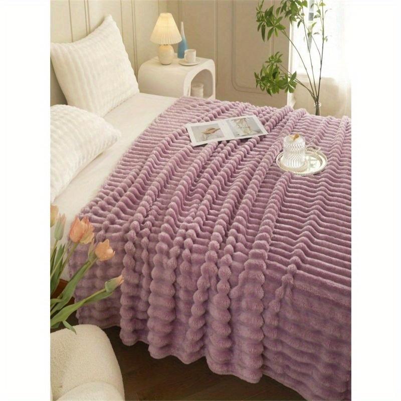 1pc Chunky Striped Plush Blanket, Wide Striped Faux Rabbit Fur, Milk Fleece, Flannel Throw Blanket for Leisure Nap, Office Siesta Lap Blanket
