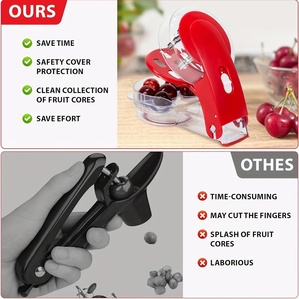6 in 1 Cherry Pitter Tool with Ergonomic Handle , Portable, Mess Free Seed Remover for Cherries, Jujube , Dates, Easy Clean Silicone Design,