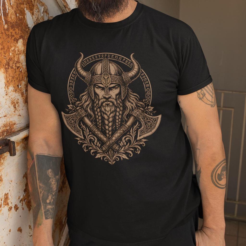 Viking Warrior Women Men T Shirts with Algiz Protection Rune Norse Mythology Tees Nordic Berserker Graphic Tops