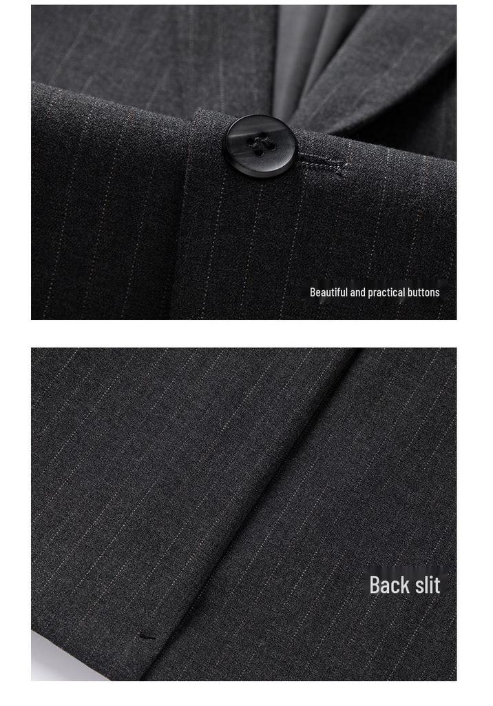 2025 Men's Grey Stripe Slim Fit Embroidered Three-Piece Suit - Korean Style Wedding Best Man Formal Wear