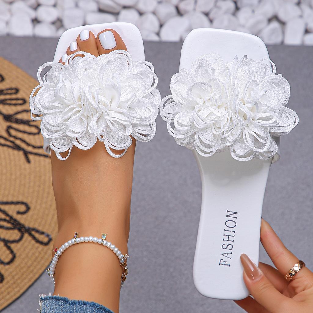 Designer Hausschuhe Damen Flache Sandalen Mode Blumen Dekoration Damen Hausschuhe Sommer Offene Zehen Lässige Gehen Flache Hausschuhe