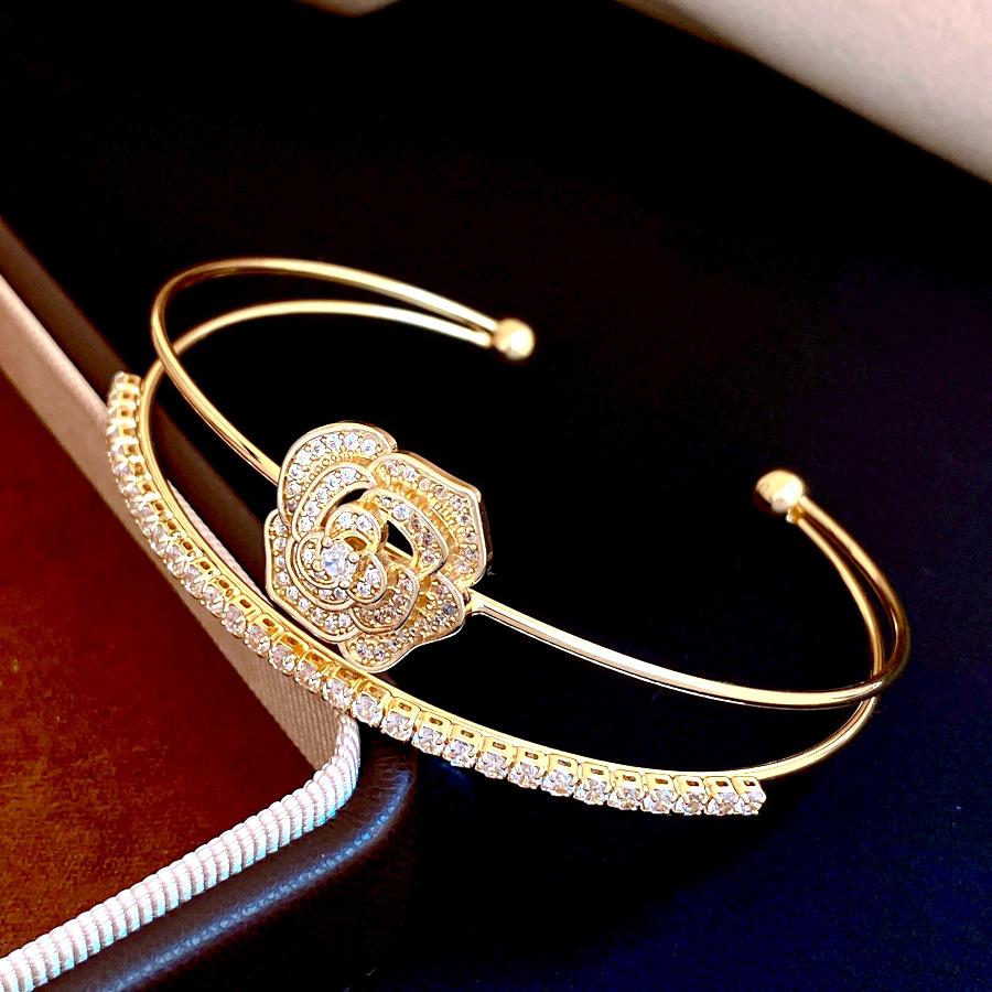 European and American double-layer zircon flower opening bracelet exquisite personality bracelet jewelry women