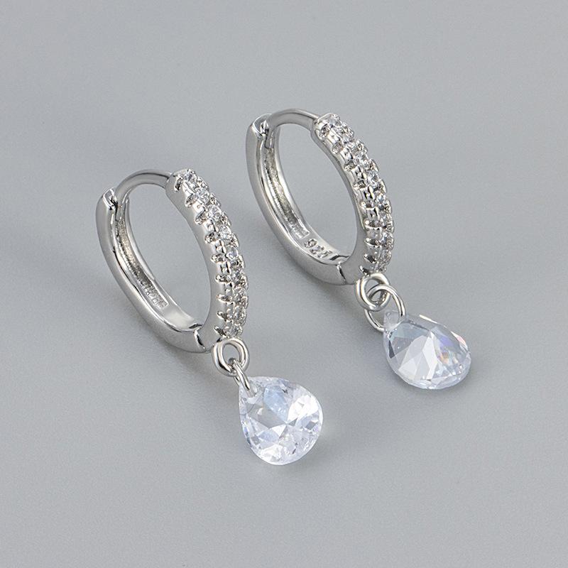 Light Luxury Teardrop Zircon Drop Earrings Minimalist Fashionable Versatile Niche Design Studs For Women copper