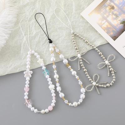 Handmade Pearl Bowknot Heart Beaded Phone Charm Lanyard