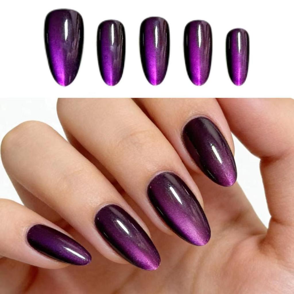 Flashy Almond Cat Eye Wearable Nails Collection - High-End Whitening Manicure for Summer
