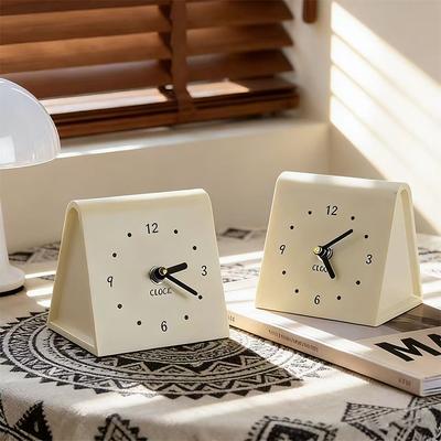 Creative Triangle Cream Clock Ornament Modern Desktop Clock Home Decor Silent Clock Student Bedroom Decoration Gift for Friends