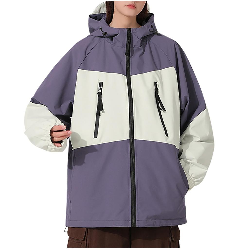 Women Solid Stripe Rain Jacket Outdoor Plus Waterproof Hooded Raincoat Windproof