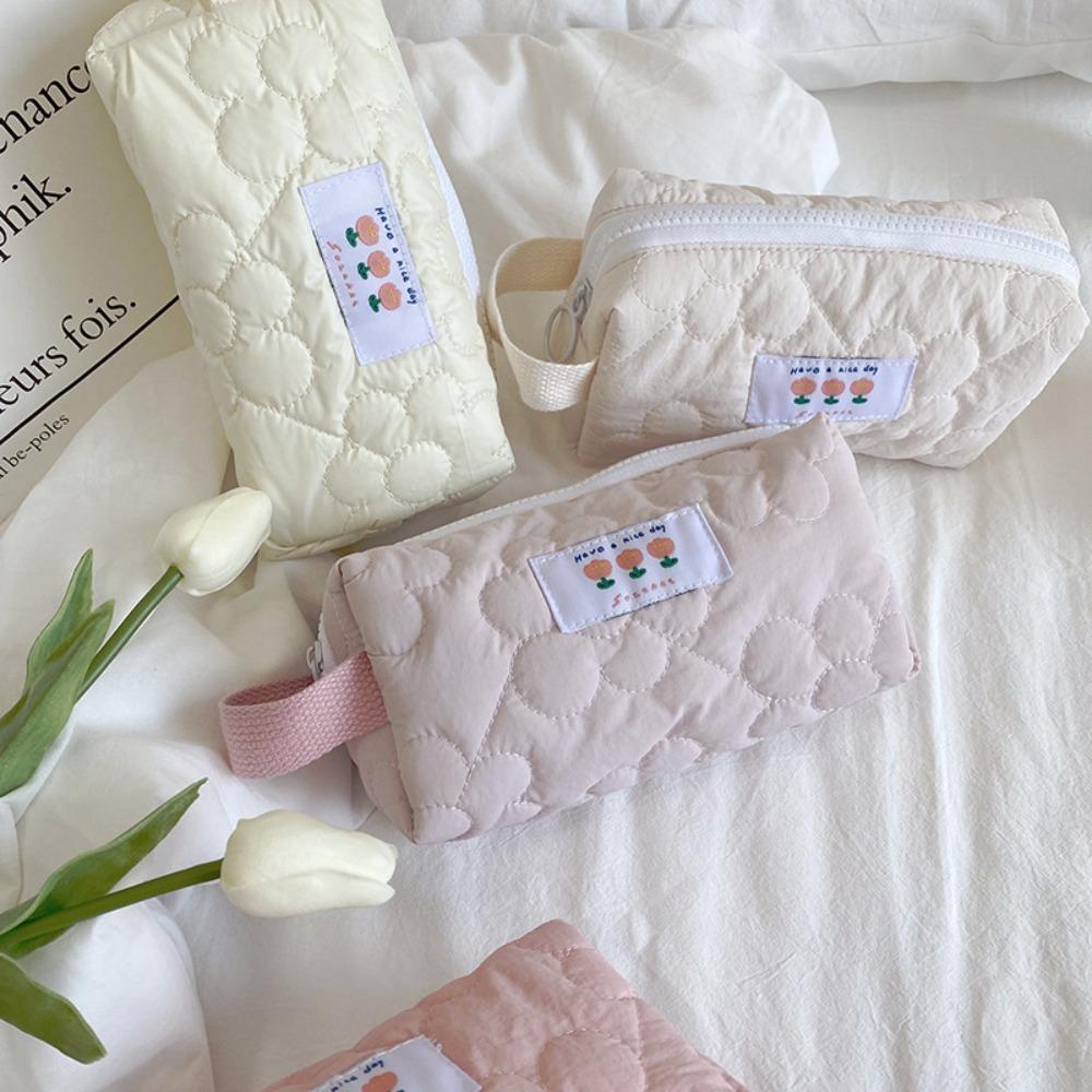 

Large Capacity Embroidery Pencil Case Storage Cosmetic Bag Office Supplies розовый