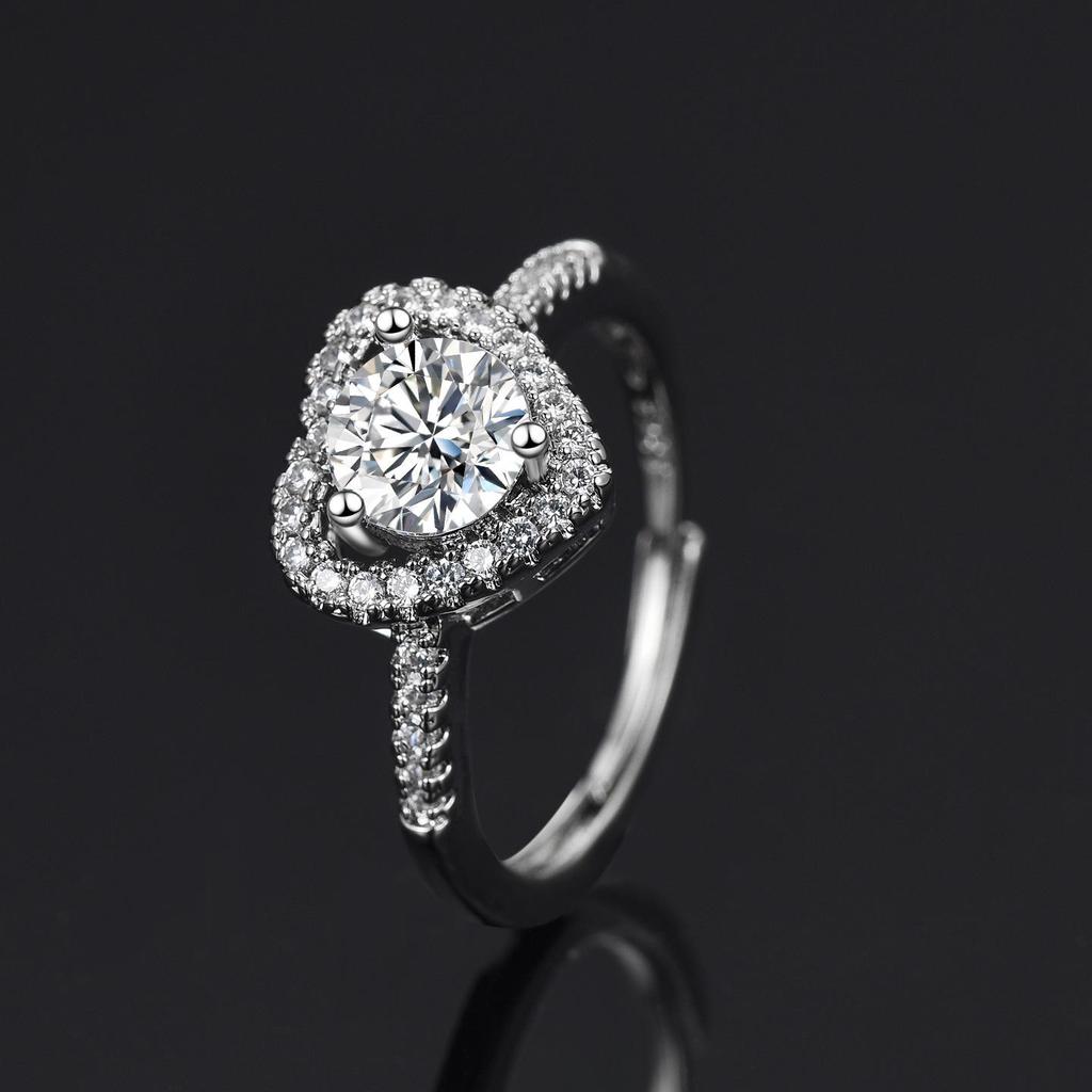 Verstelbare Volledig Diamanten Hartvormige Ring met Eén Karaat Micro-Gezet Zirkonia Gesimuleerde Diamant voor Vrouwen