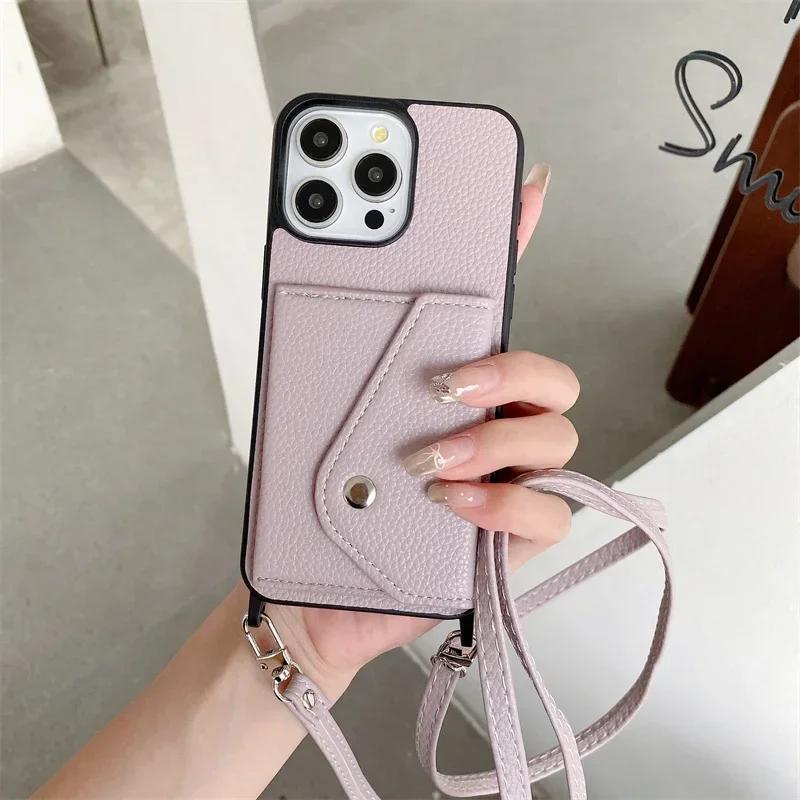 Wallet  with Card Holder Crossbody Phone Case for IPhone 13 12 Mini 16E 16 15 Plus 14 11 Pro Max Pu Leather Protective Cover