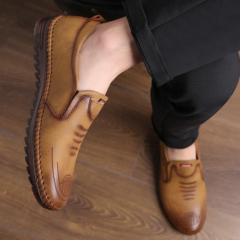 Fashion Men Shoes Casual Summer Mens Loafers Leather Moccasins Comfy Breathable Slip On Boat Shoes Male Boat Male Beanie Shoes Plus Size