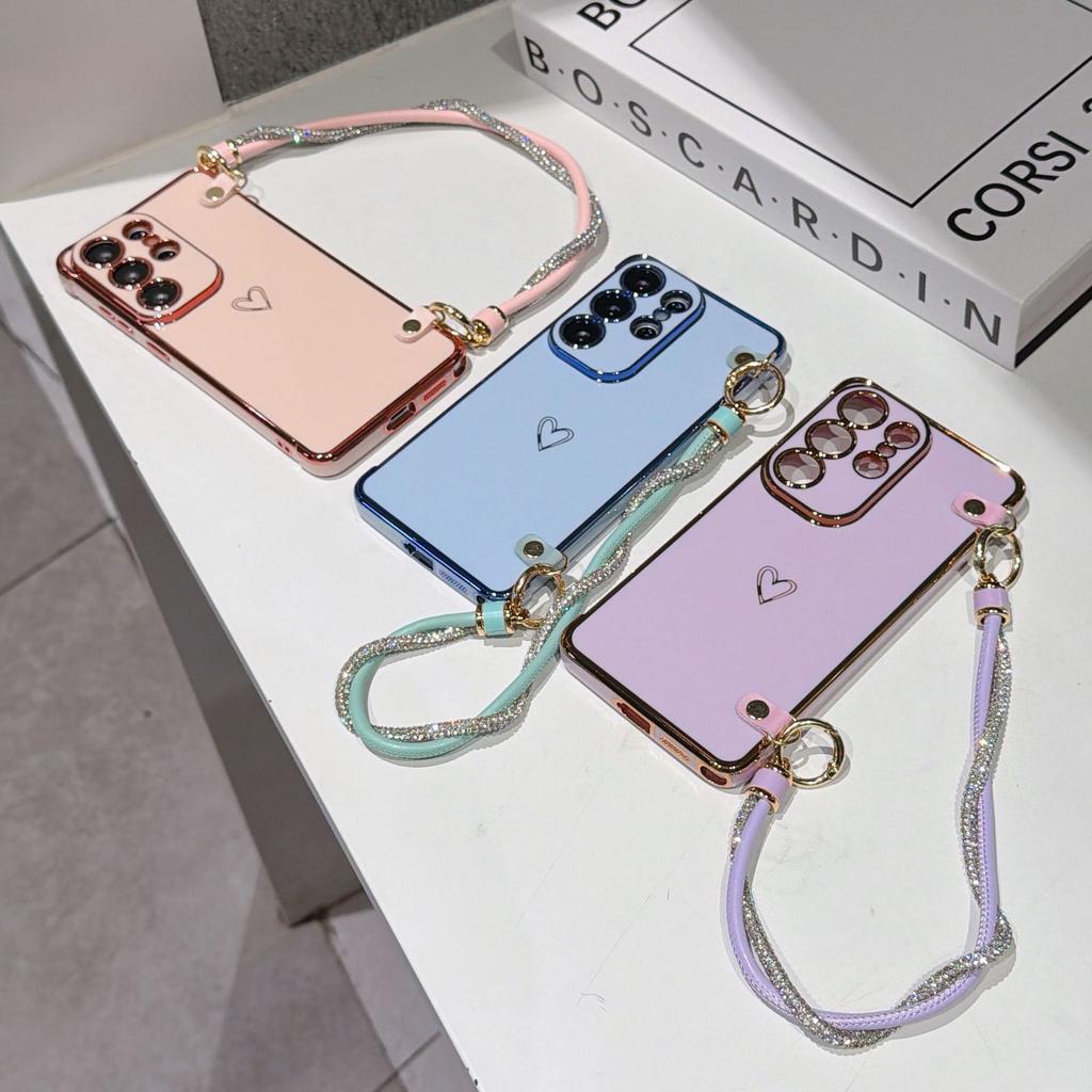 Applicable To Samsung S26Ultra Advanced Induction Plating Love Mobile Phone Case A57 Twist Hand Rope A56 All-inclusive Silicone Soft