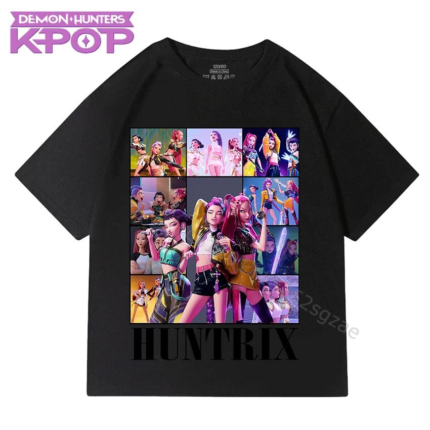 Boys and Girls Children Cotton T-Shirts with KPop Demon Hunters Cartoon Cute Fashionable Print Top