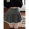 Women's Plus Size Woolen Pleated A-line Skirt with Lace Trim - High Waist Puff Design for Spring & Autumn