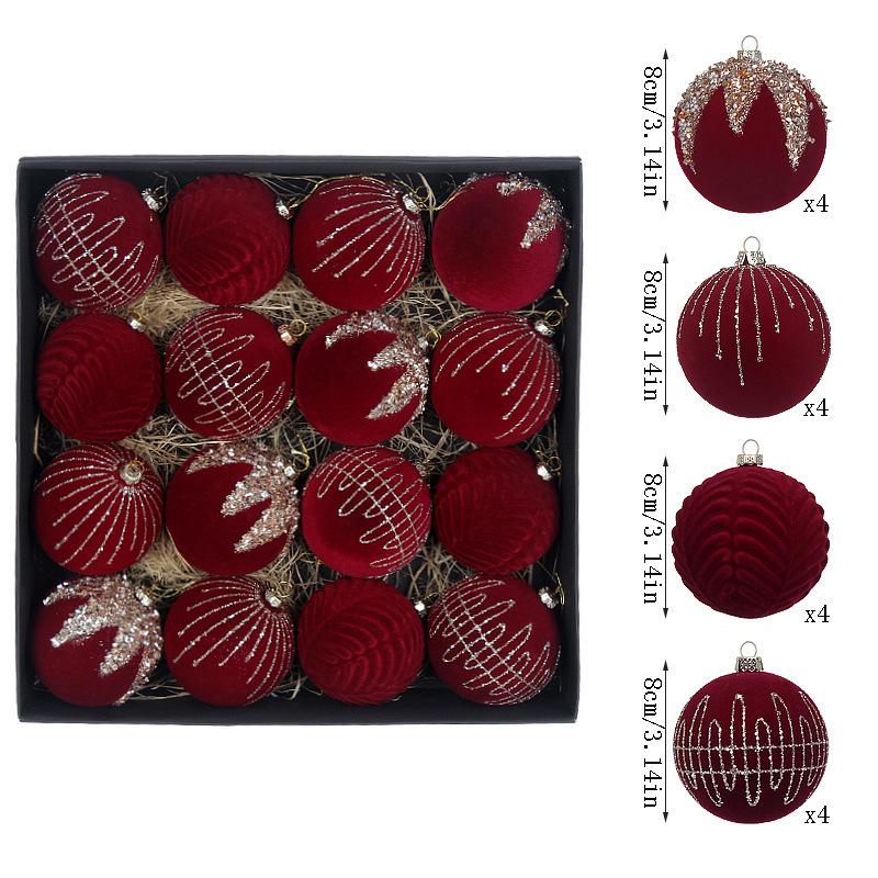 Wine Red Velvet Rhinestone Christmas Ball Pendant Set