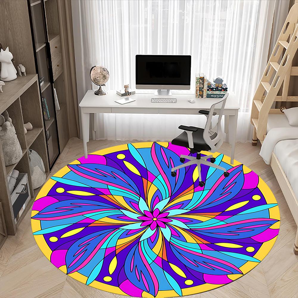 1pc Mandala, AbstractChair Carpet for Office, Indoor Non-Slip Washable Polyester Fiber Carpet, Mat For Office, Machine Washable