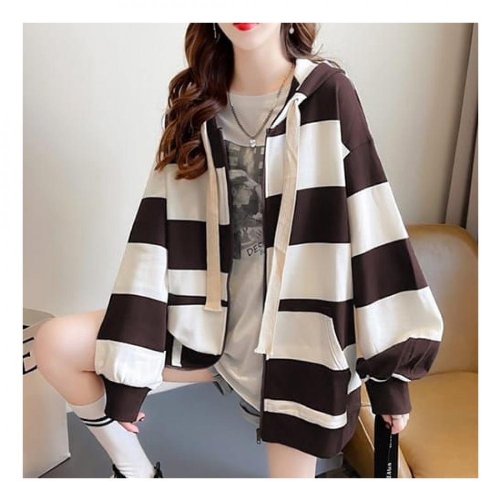 Navava Women Casual Striped Long Sleeve Hoodie Jacket Nc157