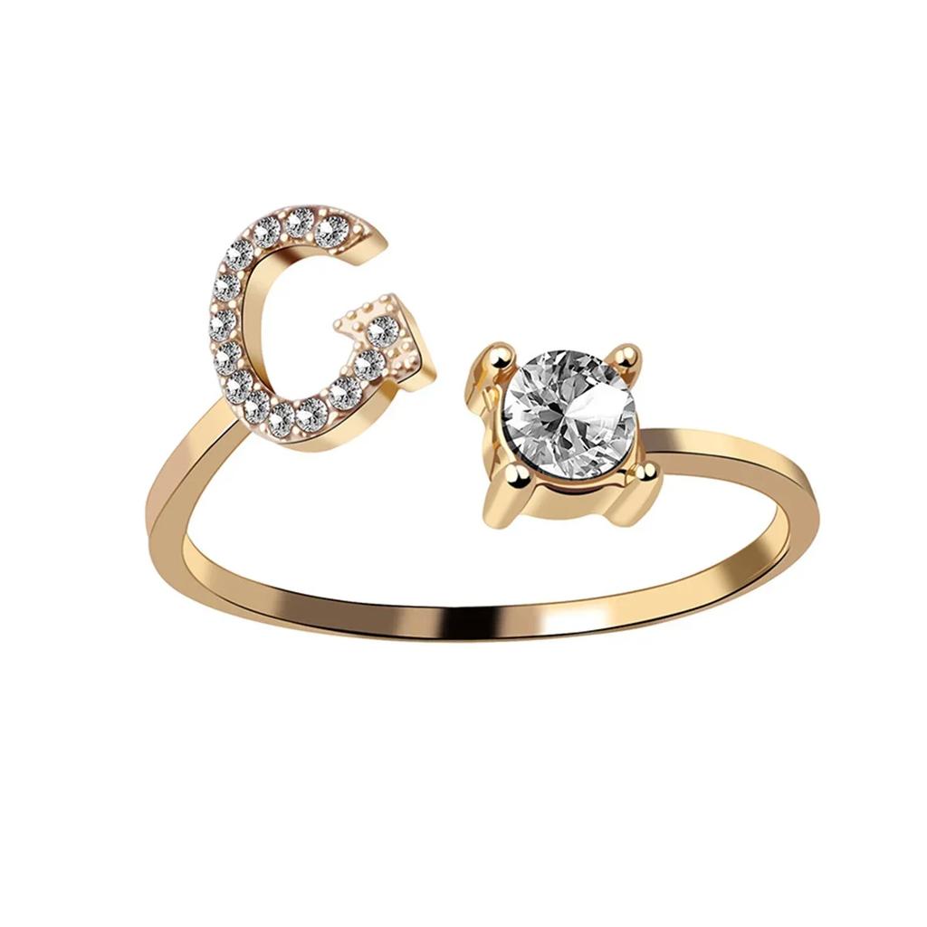 Adjustable Initials Rings Stainless Steel Simple Zircon Letter Rings for Women Wedding Band Couples Jewelry Accessories Gifts