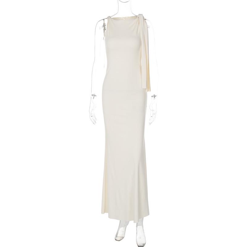 Women's Elegant One-Shoulder Summer Dress - Solid Color Draped Fashion