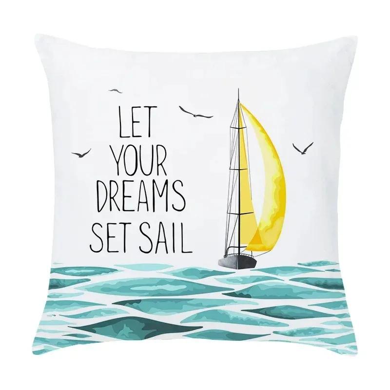 Luxury Home Decor Pillow Cover Living Room Sofa Cushion Cover Cartoon Nautical Hot Air Balloon Lighthouse Pattern Cushion Cover