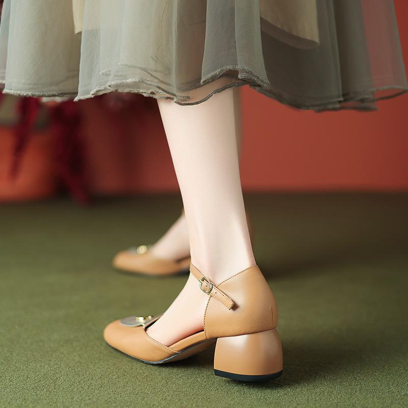 

Босоножки Baotou женские 2025 новые летние туфли Мэри Джейн с вырезами на толстом высоком каблуке 35