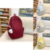 Simple Solid Color Letter Embroidery Student Backpack With Plush Pendant For Middle School Students
