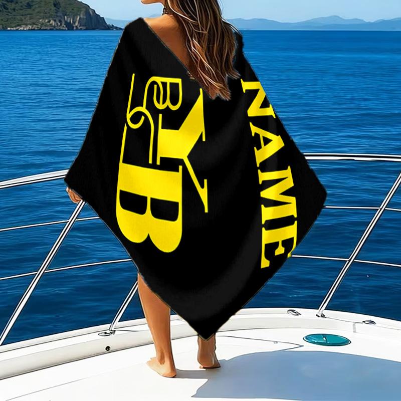 1pc Football35 Beach Towel with Custom Name, Beach/Swimming/Bath/Picnic/Camping Towel, Suitable for Seaside Beaches