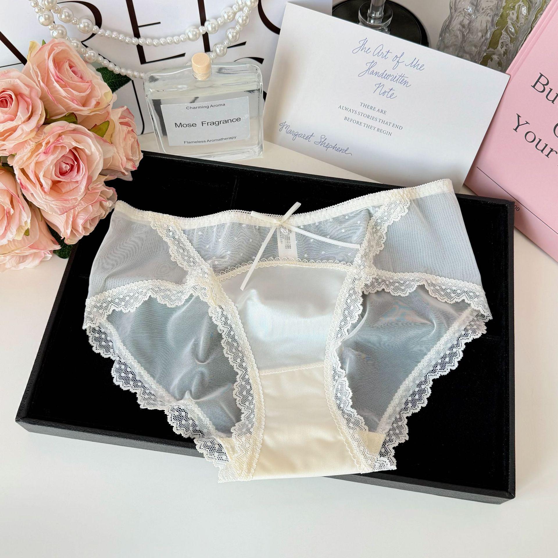 Kirishima Love Letter: Sexy Lace Satin Thongs - Pure, Charming, and Transparent Lingerie for Women One Size