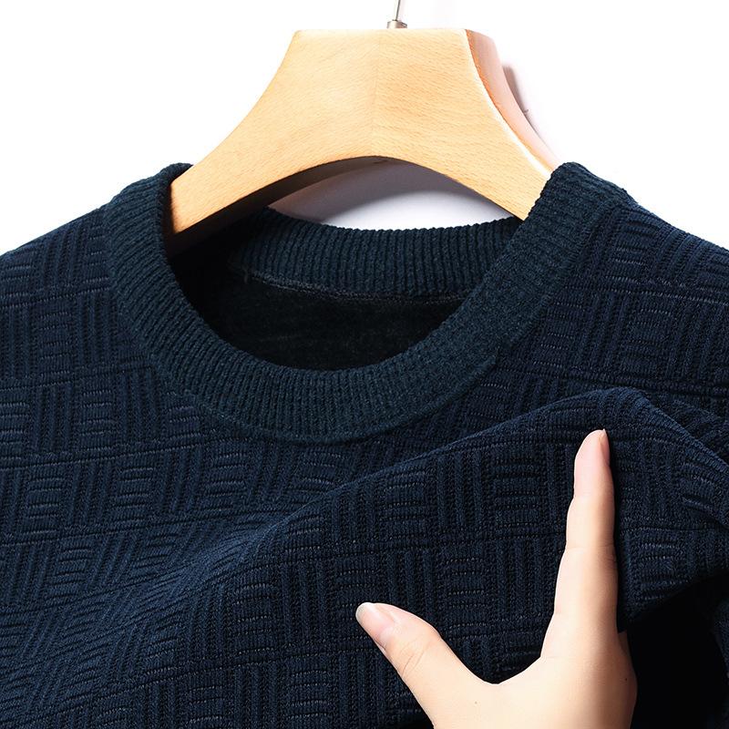 Autumn and Winter New Chenille Plus Velvet Thickened Sweater Men's Round Neck Long-sleeved Warm Bottoming Shirt Men's Outer Wear