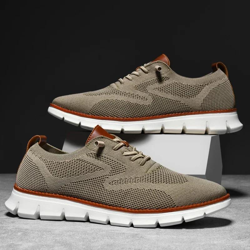 Men Sneakers Plus Size Trendy British Style Summer Breathable Soft Male Sports Shoes Fashion Solid Woven Mesh Running Flats