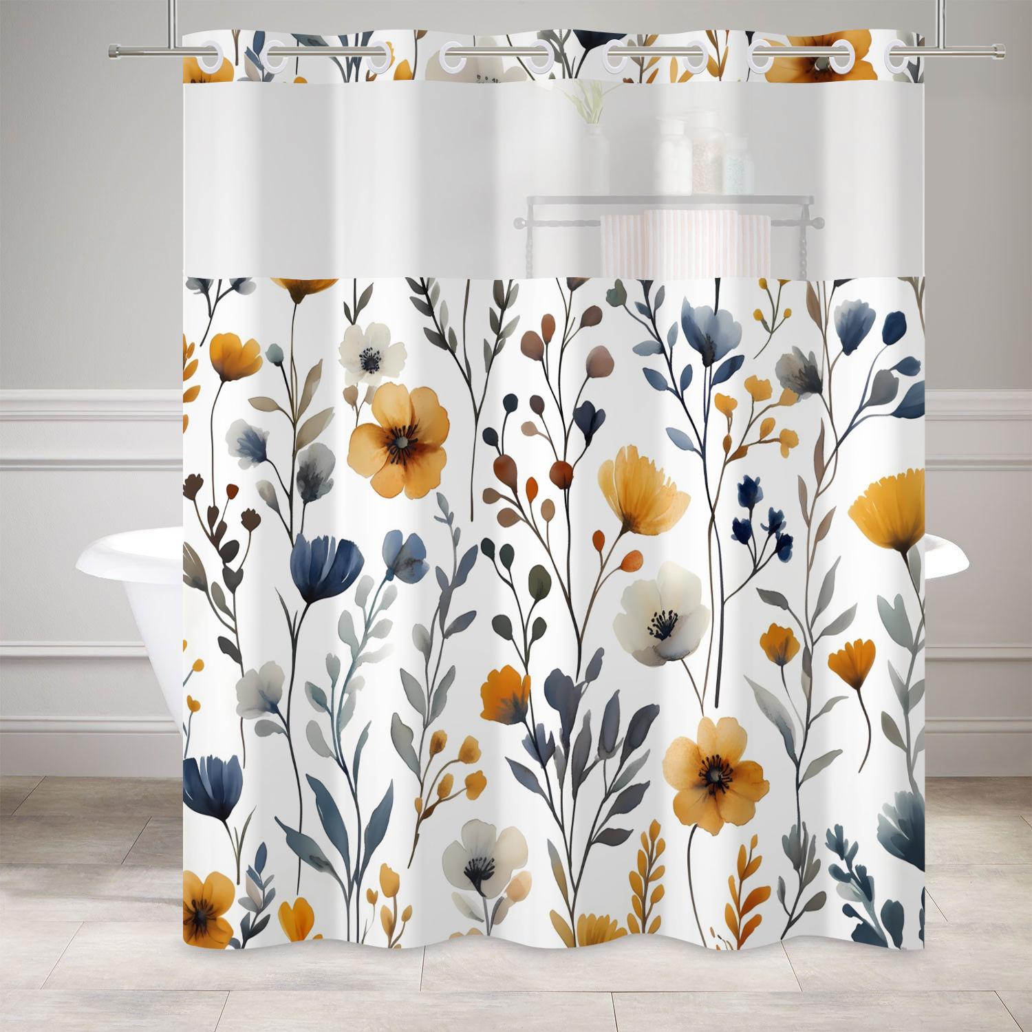 

Double Layer Shower Curtain Leaves Plant Leaf Modern Simple Home Bathroom Decor Fabric Bath Curtains Easy Install Built-In Liner W60H190(CM)-1 Pcs