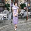 Traditional Chinese Women Long Cheongsam Bridesmaid Short Sleeve Evening Dress