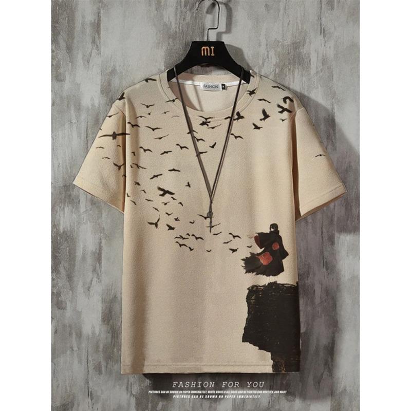 

Мужская футболка в стиле аниме в стиле ретро, ​​уличная футболка с короткими рукавами для мужчин, повседневная летняя футболка с 3d принтом, дышащая свободная мужская одежда S