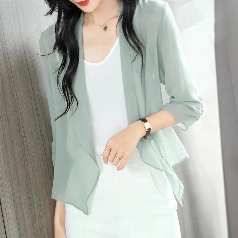 Sciarpa di Chiffon Cappotto Donna estate Sottile Lento Cardigan Top Signora Selvaggio Corto Femminile Protezione Solare Abbigliamento Giacca