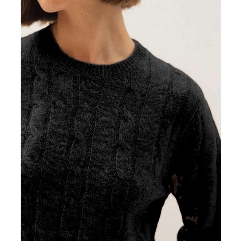 

Women s clothing autumn and winter new casual round neck solid color knitted sweater top retro twist pullover sweater women XL чёрный