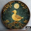 D-Flat Stück Stück Vintage Enten im Mondlicht Wandplakette Rundes Schild Geeignet für Wohnzimmer NiederländischDänisch Text Geeignet