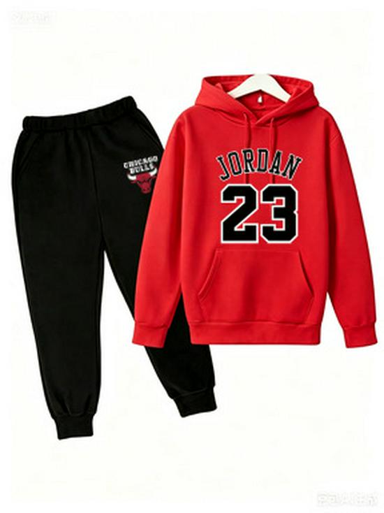 Set Felpa con Cappuccio e Pantaloni Tuta da Basket '23 Unisex per Bambini - Stile Euro-Americano