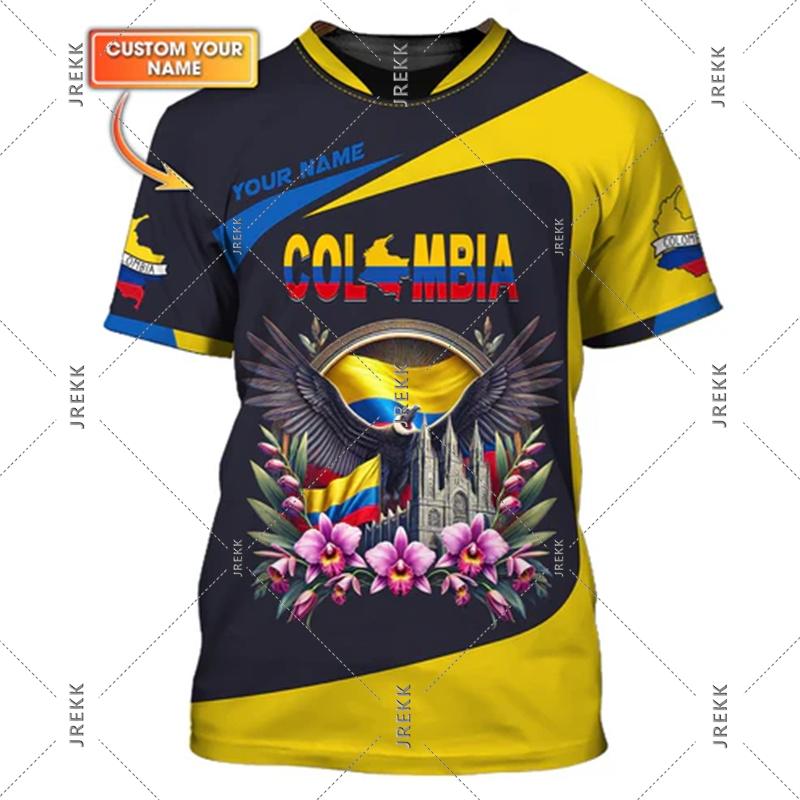 Columbia Custom Name 3D Print T-shirt For Men Colombia Flag Pattern Short Sleeve T Shirts Summer Personality Loose Customed Tee