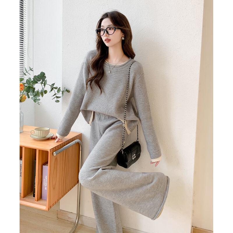 

Mokana Women s Elegant Knit Top and Wide-Leg Pants Set One Size