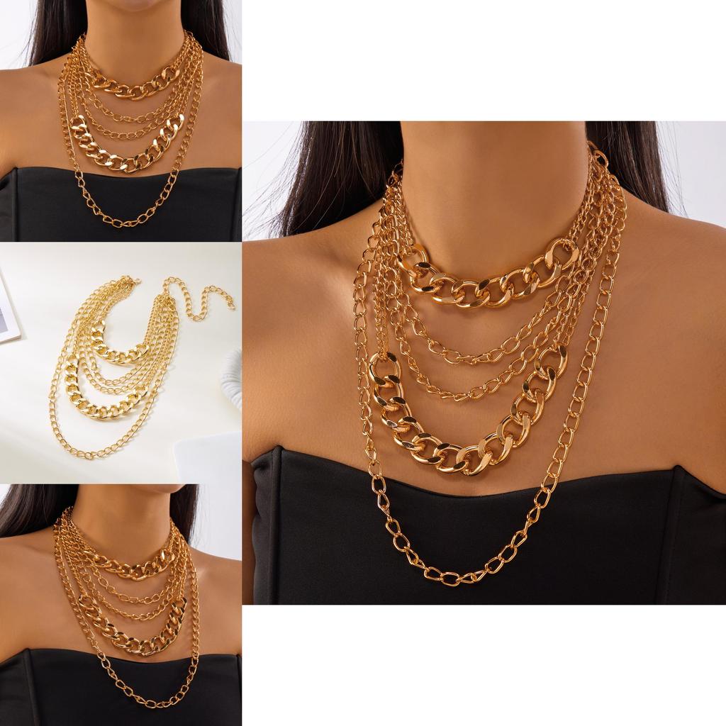 Collier Punk Géométrique Superposé Avec Chaîne Surdimensionnée Pour Femmes Et Hommes
