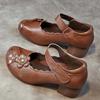 Johnature Etninio stiliaus natūralios odos marginti moteriški batai retro apvalūs pirštai stori kulnai minkšto pado pompos