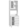 Kitchen Sideboard, 2 Glass Doors, Compartments, 4 Drawers, 60 X 35 X 180 Cm, White