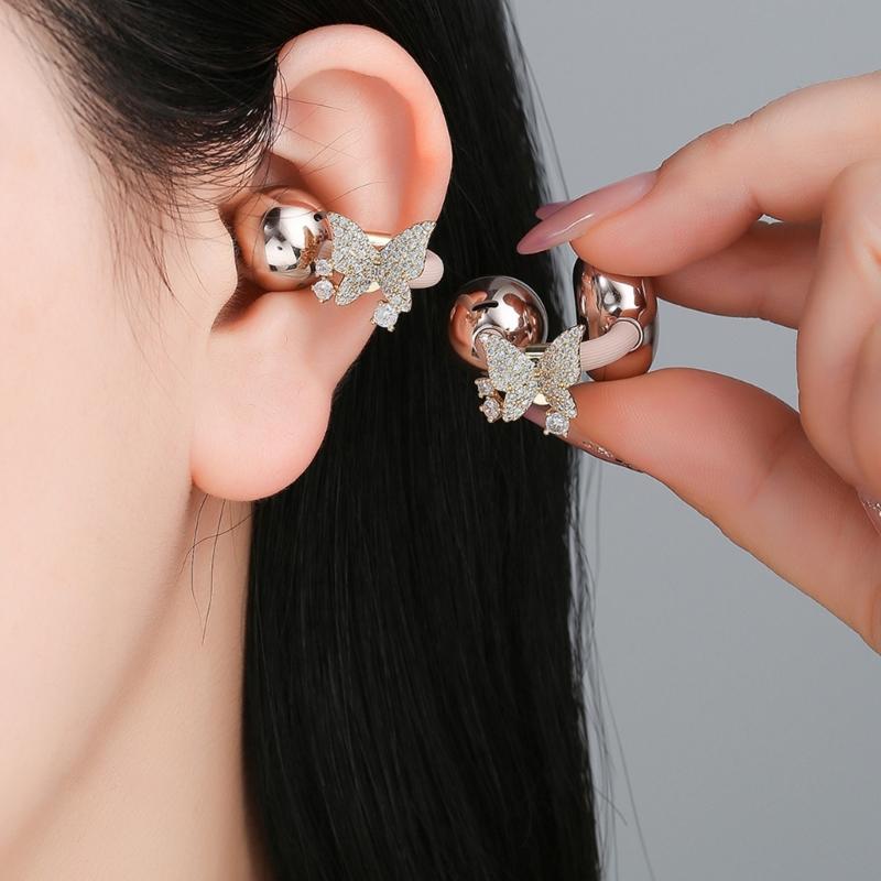 Elegant Butterfly Zircon Studded Ear Clip For Freeclip 1/2 Headphones Clip on Charm Earphone Jewelry Gold /Silver