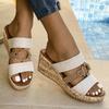 Damen Peep-Toe Plateau Keilsandalen, Sommer Slip-On Schuhe mit dicker Sohle