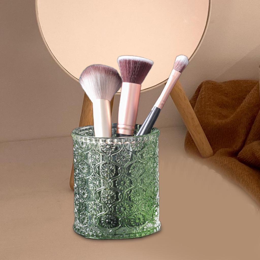Makeup Brushes Storage Holder Cosmetic Box for Countertop Home Table Green