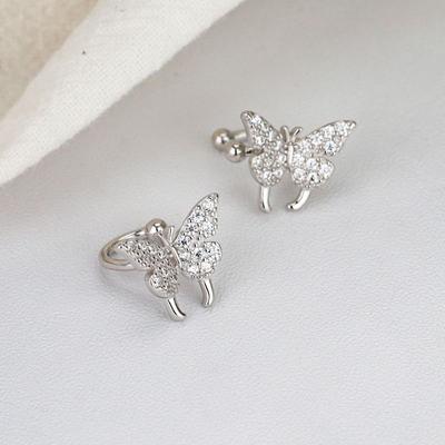 Diamond Butterfly Ear Clips Women's Light Luxury Niche Design, High-end Temperament No Ear Piercings Ear Bone Clips, Earrings.