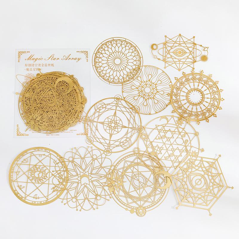 10Sheet Gold-Foil Lace Hollow-Out Material Paper, Exquisite Lace Patterns with Gold Foil for Hand Account, Scrapbook DIY Crafts