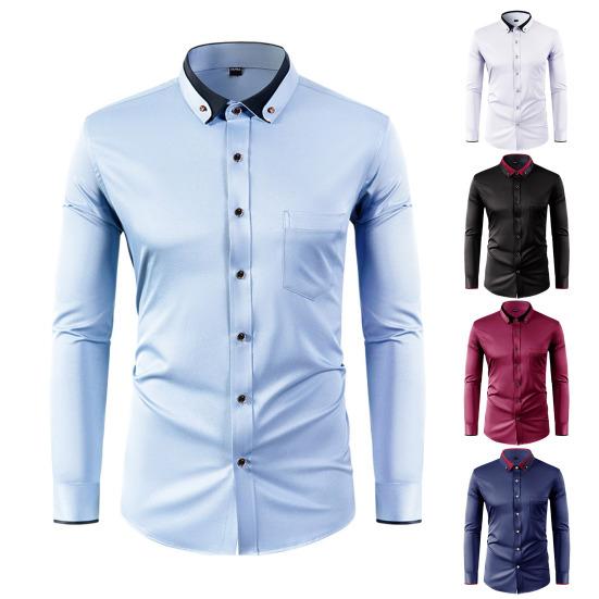 Men Dress Shirt Button Down Long Sleeve Shirt Lapels Rhinestones Slim Fit Formal Shirt for Business Wedding Party Prom Wear