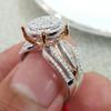 Elegant Two Tone 14k Rose Gold Plated Ring for Women Micro Paved Diamond Luxury Engagement Wedding Party Ring