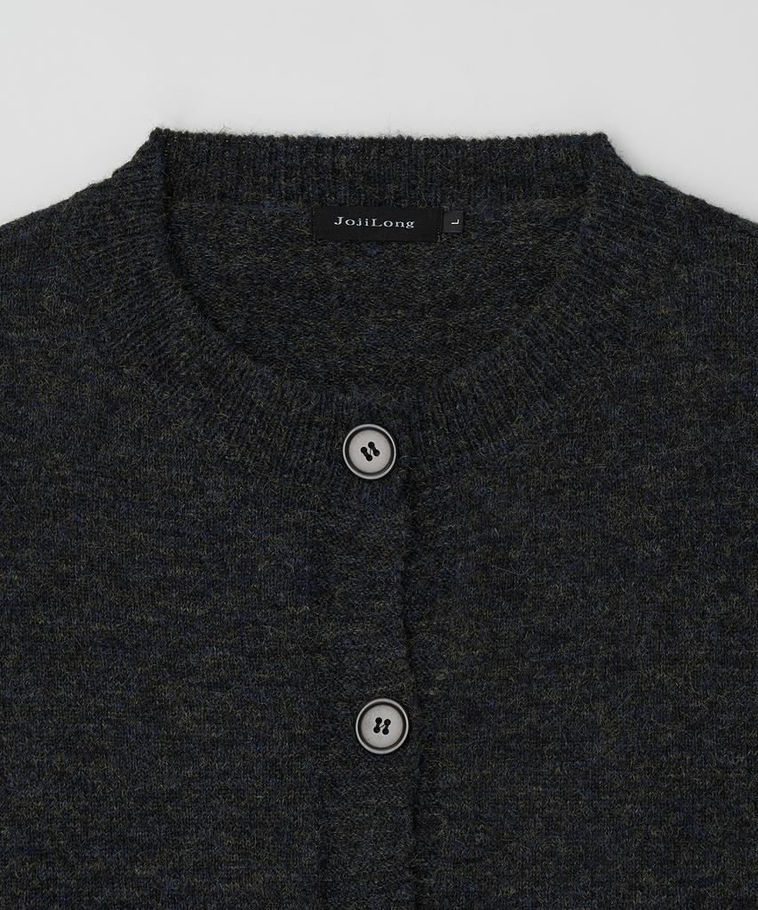 Jojilong Jn322 Mohair Round Neck Knit Cardigan - Black Melange